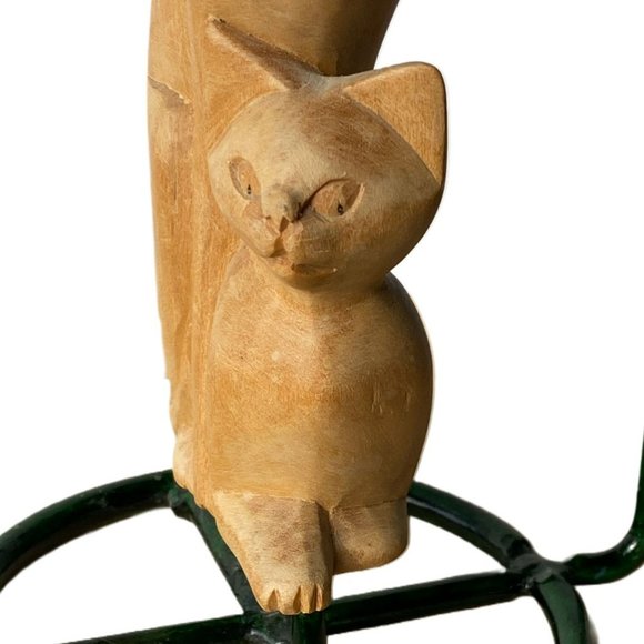Vintage Wood Carved Cats & Candle Holder Artisan Handcrafted Modernist - Picture 11 of 13